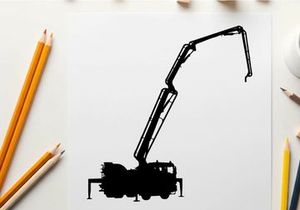 Silhouette of a mechanical excavator with a long boom and bucket