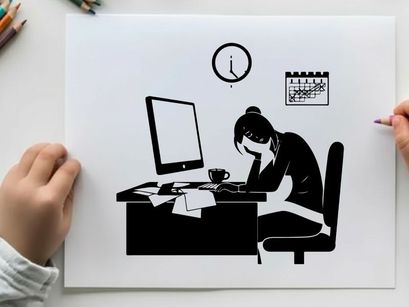 Silhouette of a woman working late at her desk