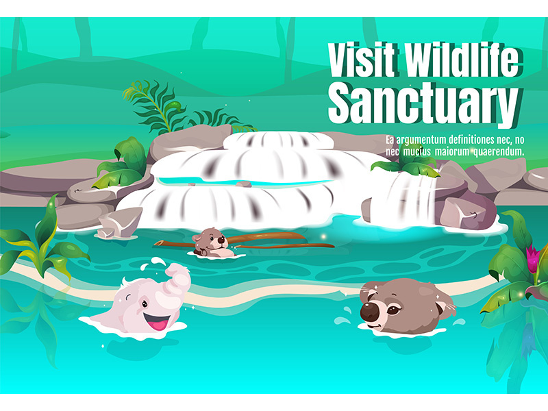 Visit wildlife sancturary poster flat vector template