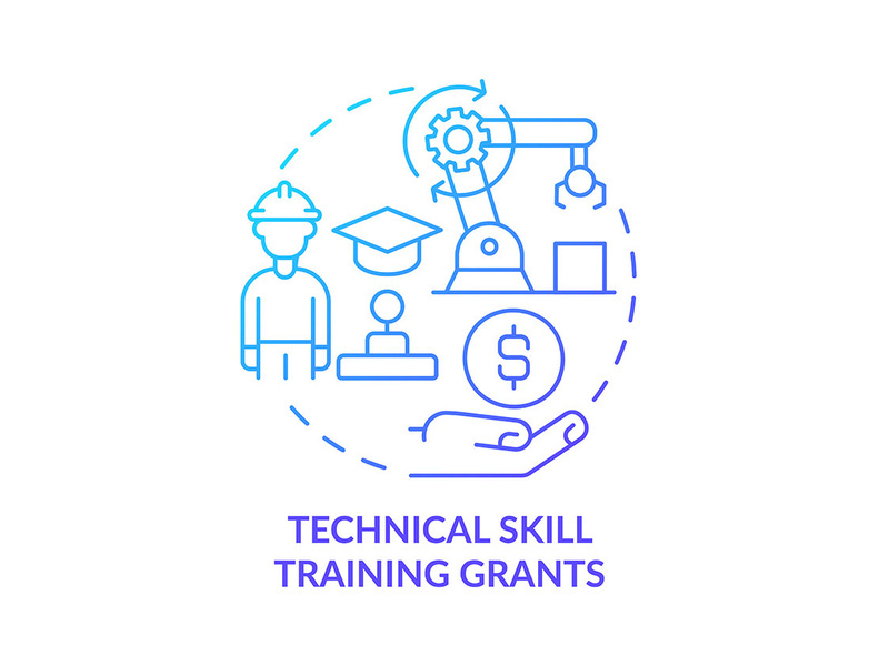 Technical skill training grants blue gradient concept icon