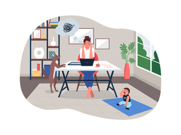 Stressed working mother 2D vector web banner, poster preview picture