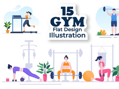 15 Workout Gym Flat Design illustration