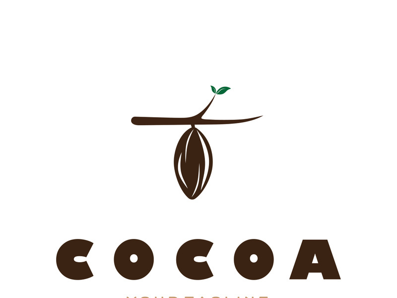 cocoa logo,cocoa bean,cocoa tree,cocoa branches and leaves,chocolate mix on white background,vintage,modern,simple,minimalist icon illustration template design vector