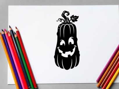 Cute Halloween Jack-o'-lantern with a smiling face and curly stem