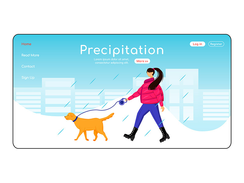 Precipitation landing page flat color vector template