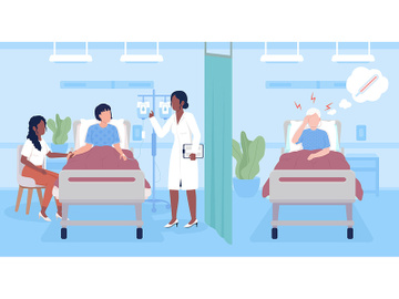 Doctor visiting patients at hospital flat color vector illustration preview picture