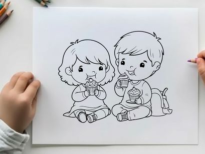 Children eating ice cream vector illustration flat design