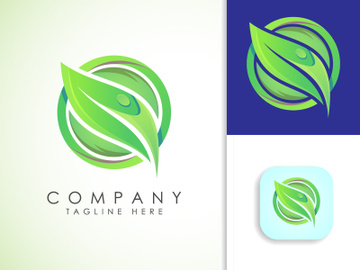 Leaf icon sign symbol, Gradient green leaf, Organic logo design vector illustration preview picture