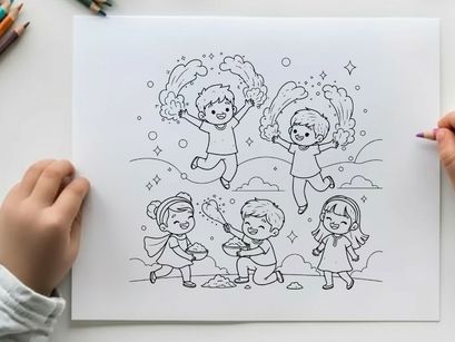 Children playing joyfully outdoor vector illustration