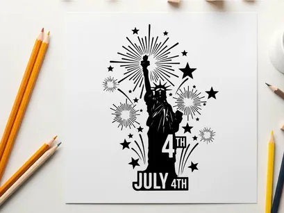 Ilustração vetorial de fogos de artifício da Estátua da Liberdade – 4 de Julho