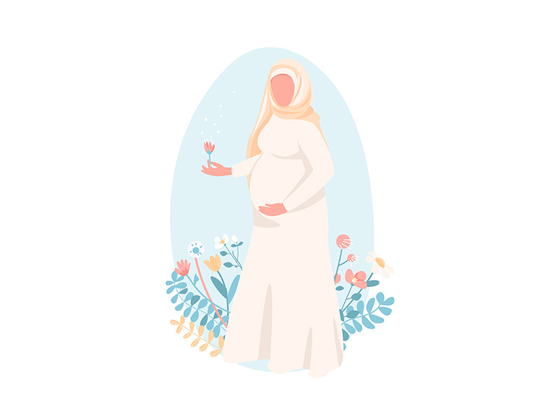 Pregnant muslim woman flat color vector faceless character