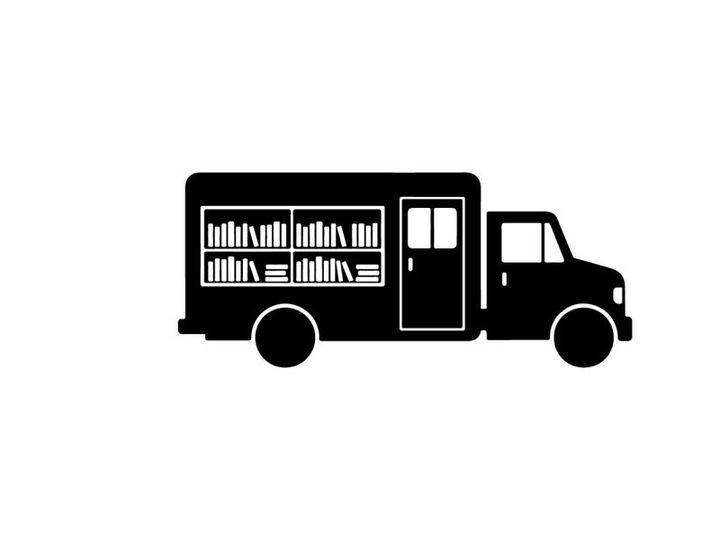 Silhouette of a mobile library truck with books on shelves
