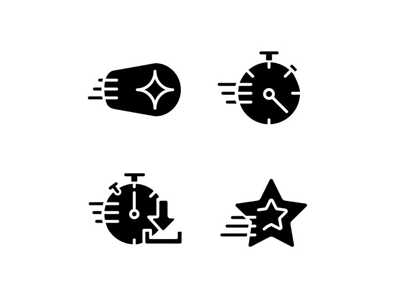 Speed and time black glyph icons set on white space