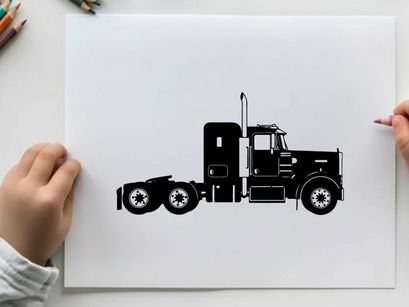 Silhouette of a large semi truck tractor unit