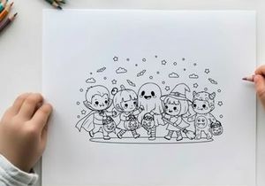 Halloween kids group trick or treat vector illustration