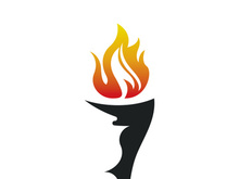 Burning Torch Fire Flame with Pillar column logo design