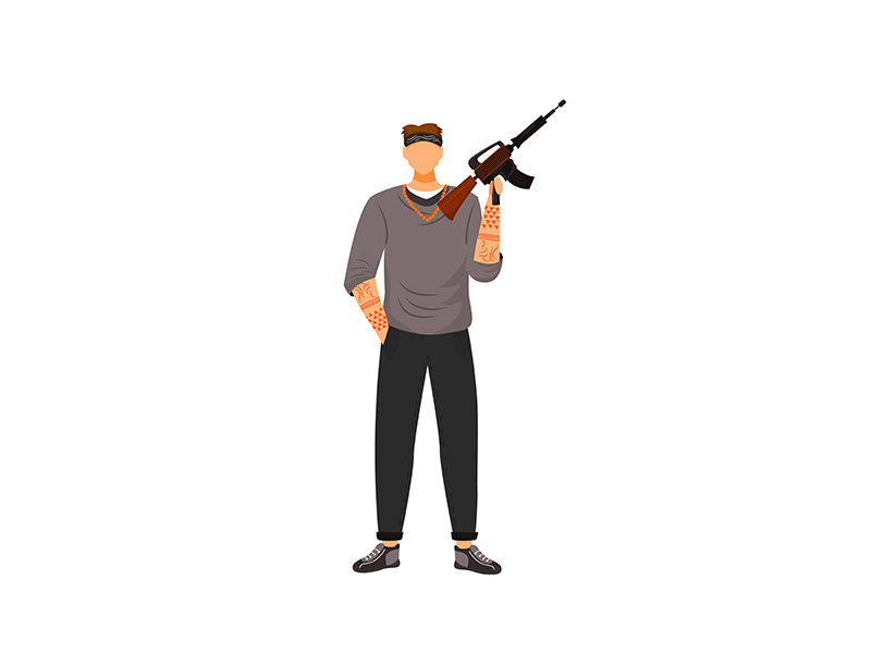 Armed gangster flat color vector faceless character