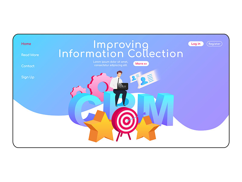 Improving information collection landing page flat color vector template