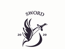 Sword vintage logo design. illustration sword element, can be used as logotype, icon, template coat of arms concept