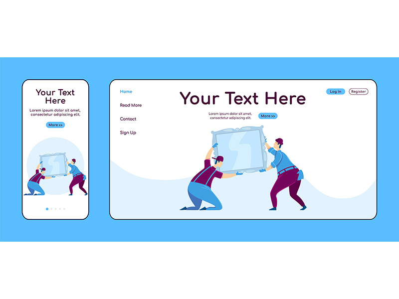 Hanging mirror adaptive landing page flat color vector template