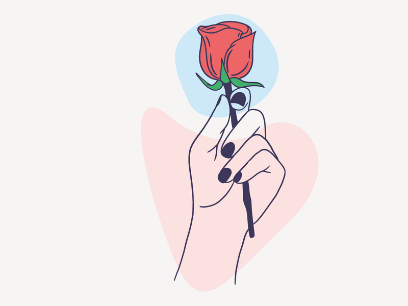 Women Hand Give a Flower, Vector Illustration