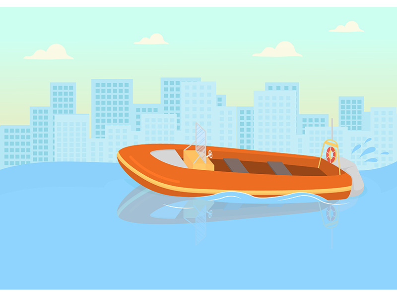 Coast guards boat flat color vector illustration