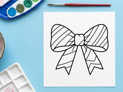 Hand drawn Christmas gift bow outline, festive holiday ribbon icon for coloring page.