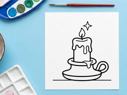 Brennende Kerze im Kerzenständer-Symbol. Minimalistische Linienkunst-Illustration einer Wachskerze.