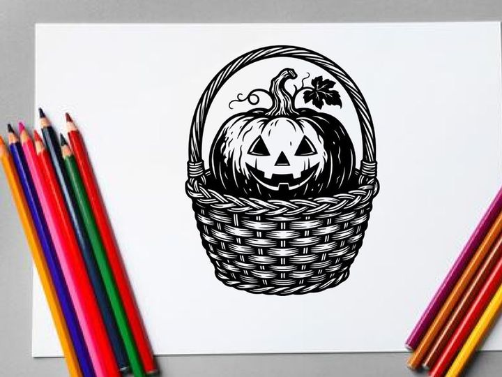Halloween Pumpkin Basket with Jack-o'-Lantern Face for Fall Decor