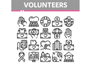 Volunteers Support Vector Thin Line Icons Set