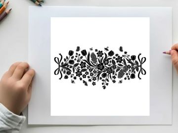 Intricate floral silhouette design with symmetrical patterns and bow motifs preview picture