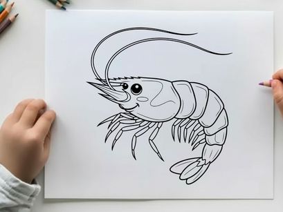 Cute shrimp cartoon smiling vector illustration flat design