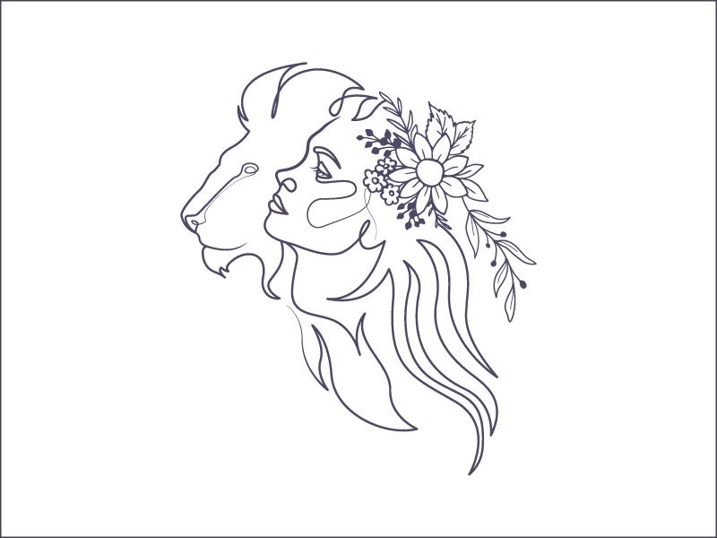 Line art portrait woman, Flower face one line vector illustration