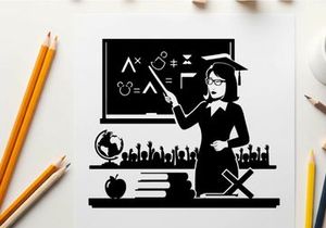 Silhouette of a teacher in front of a blackboard silhouette