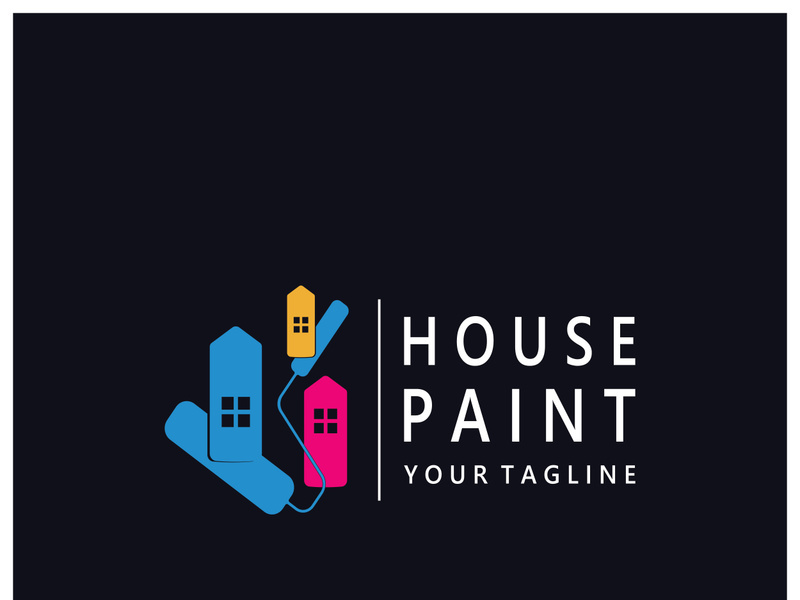 logo icon illustration house paint with a blend of brushes and rollers for house wall paint design, minimalist house, painting, interior, building, property business, wallpaper, vector concept
