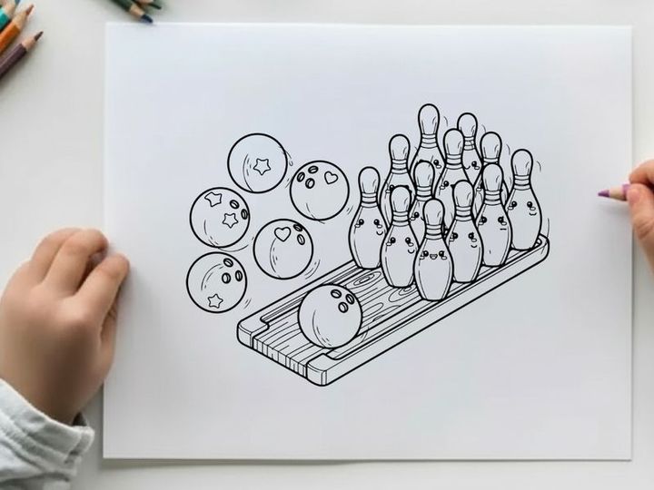 Cute bowling pins and balls set flat design vector illustration