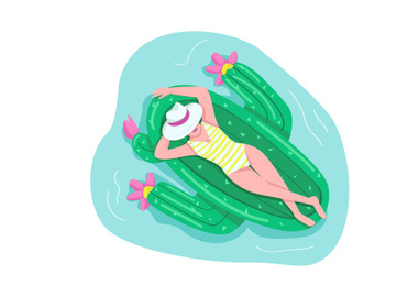 Woman sleeping on air mattress flat color vector faceless character preview picture