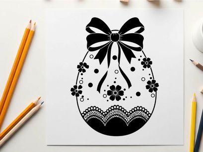 Easter egg silhouette with bow and floral patterns