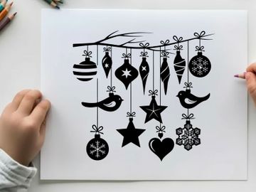 Christmas ornaments silhouette hanging from a tree branch preview picture