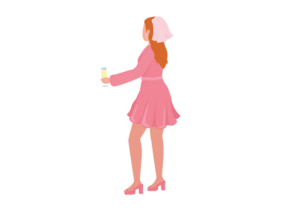 Ladies in pink semi flat color vector characters set