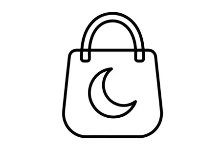 Minimalist crescent moon shopping bag icon. Vector-style night sky themed tote for Halloween or celestial branding.