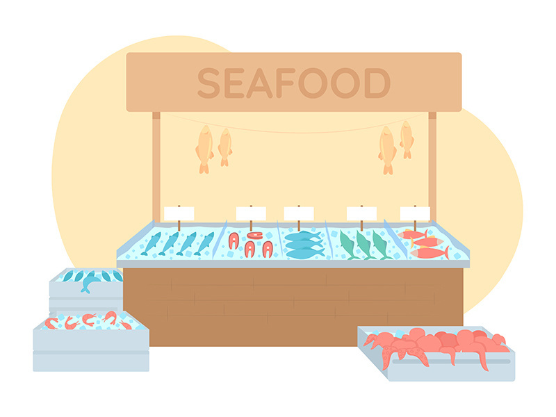 Fish market 2D vector isolated illustration