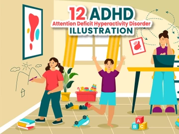 12 ADHD or Attention Deficit Hyperactivity Disorder Illustration preview picture