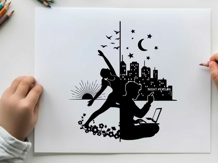 Silhouette of a person choosing between nature and city life