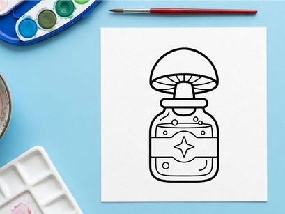 Hand-drawn Halloween magic potion bottle with glowing star. Vintage spooky elixir jar illustration for witchcraft and fantasy themes.