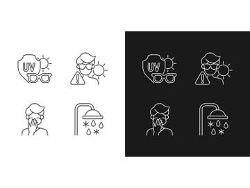 UV rays exposure risk linear icons set for dark and light mode preview picture