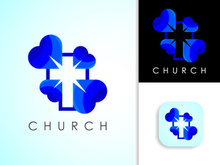 Church colorful logo. Christian sign symbols. The cross of Jesus