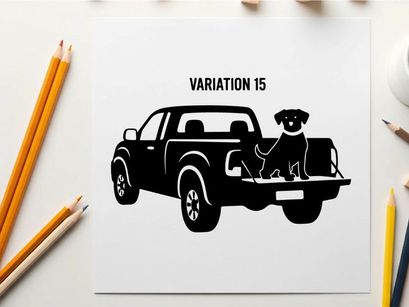 Silhouette of a dog in the back of a pickup truck variation