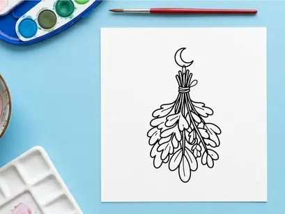 Gagang bawang putih Halloween buatan tangan dengan liontin bulan. Hiasan musiman bernuansa pedesaan untuk tema perlindungan dan cerita rakyat.