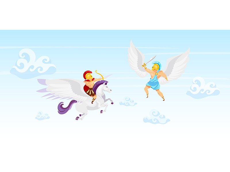 Fighters in sky flat vector illustration